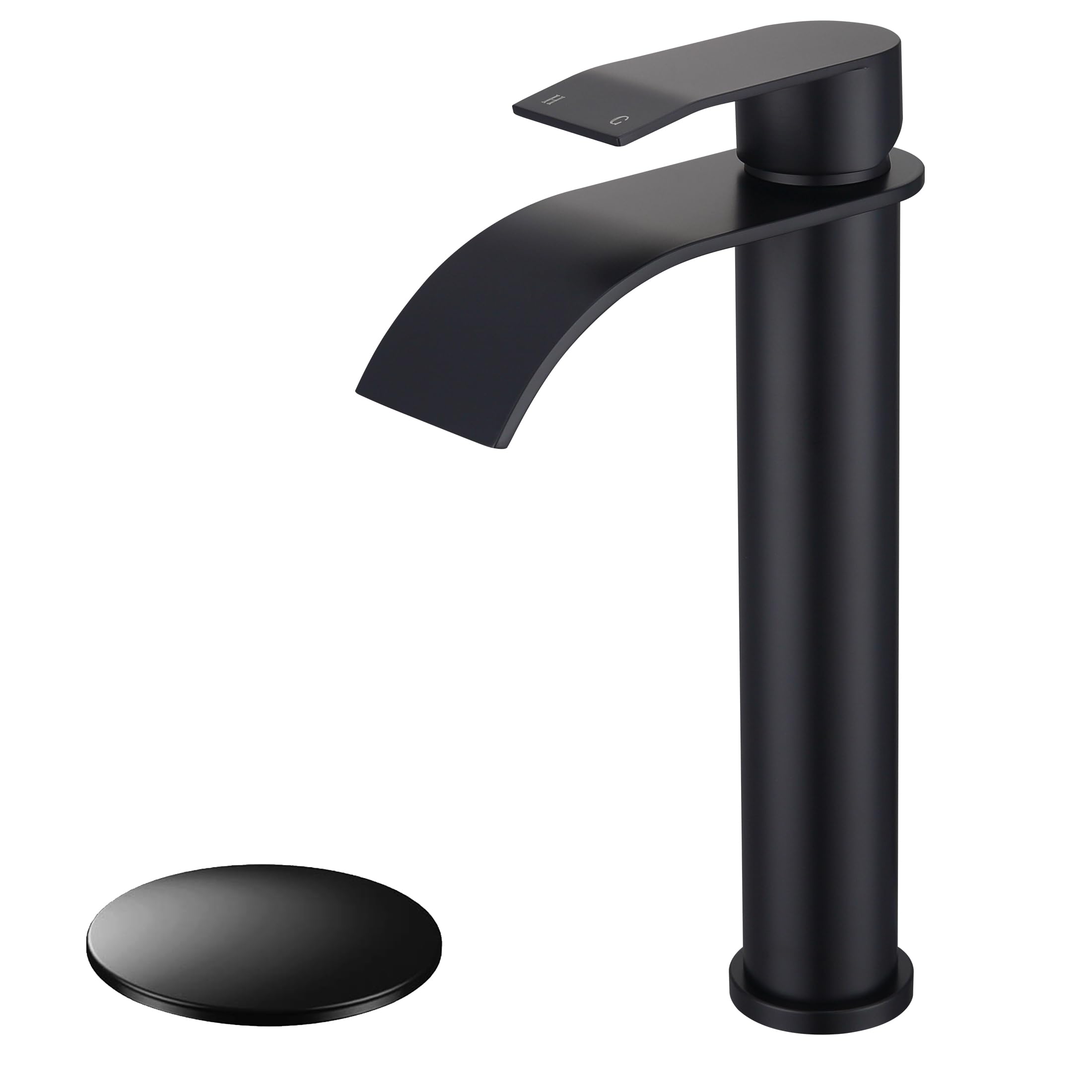 SLOUMKI Matte Black Vessel Sink Faucet, High Bathroom Bowl Sink Faucet, Tall Waterfall Bathroom ...