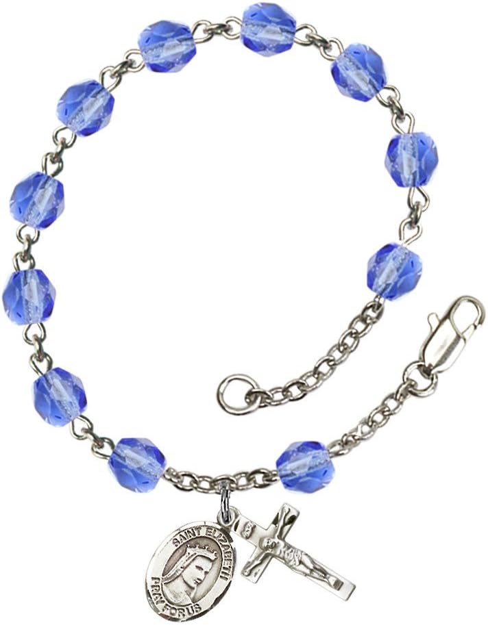 Bonyak Jewelry St. Elizabeth of Hungary Silver Plate Rosary Bracelet 6mm Fire Polished Beads - Every Birth Month Color