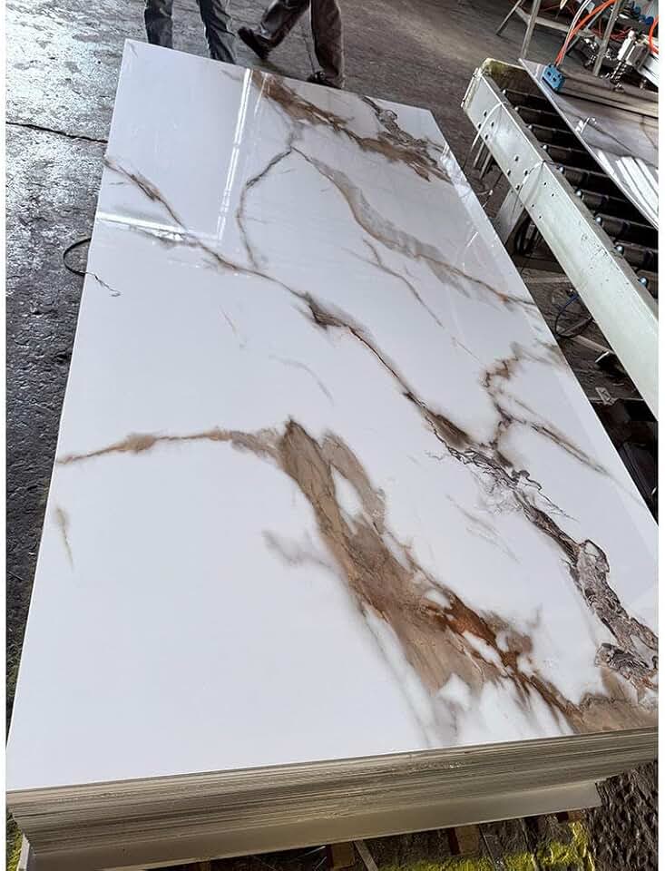 Marble Pattern PVC Wall Panel, High Gloss Finish, Waterproof Fireproof, Bamboo Carbon Fiber 48 x 96 Inch for Bathroom, Kitchen and Living Room