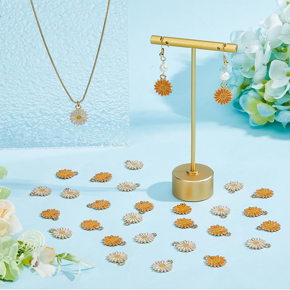 60 dijes de margaritas de aleación esmaltada de 2 colores, mini dijes de flor de cerezo, colgantes, pulseras, aretes, collares, joyas, manualidades, Aleación, esmalte