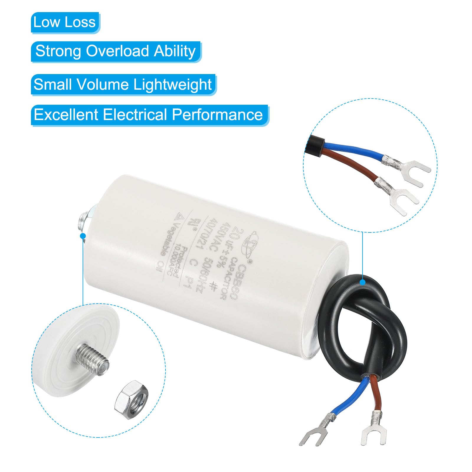PATIKIL CBB60 30uF Condensateur de Démarrage, 3Pcs AC 450V 2 Fils 50/60Hz Cylindre 70x42mm pour