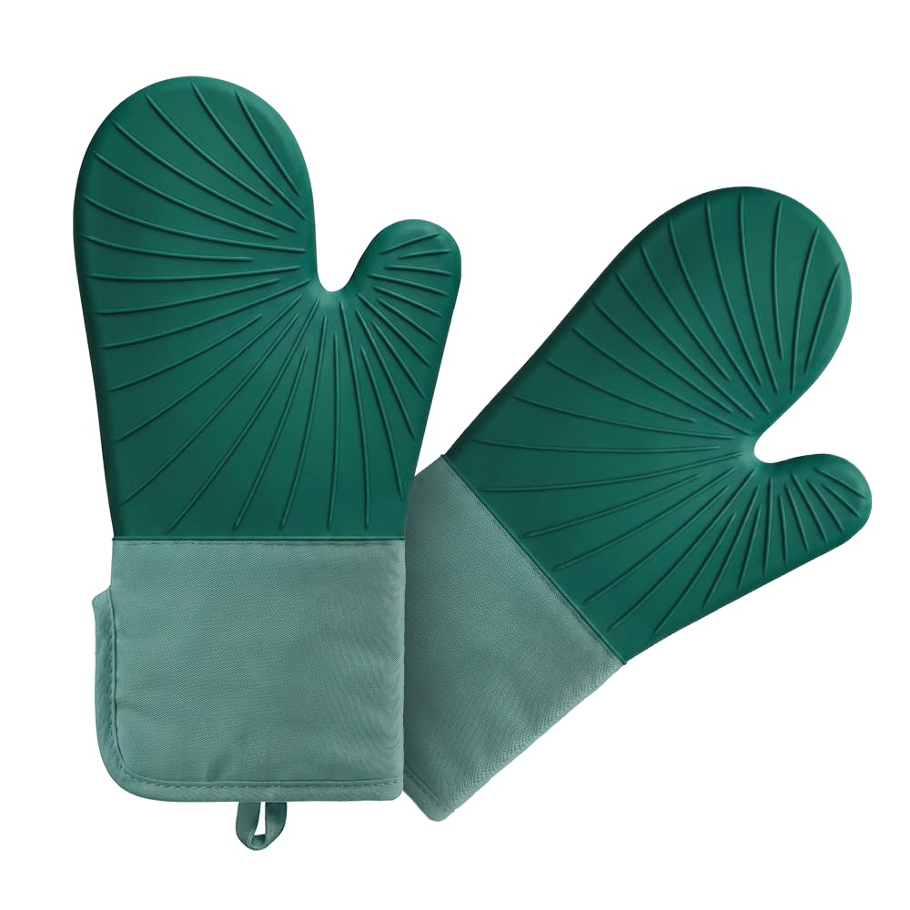 Metamorisy,silicone oven heat resistant gloves,up to 260°C oven mitts (Green)