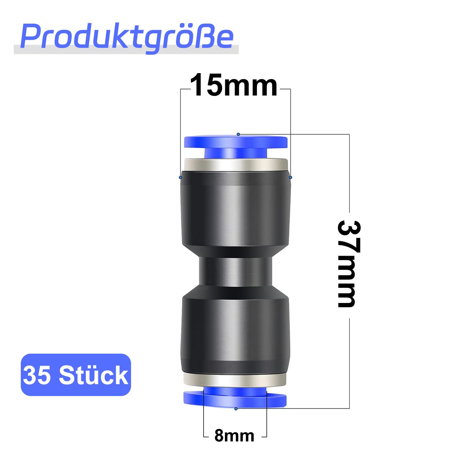 Paquete de 35 conectores neumáticos rectos, conectores neumáticos de 8 mm, racores neumáticos de acoplamiento rápido a presión, para aire, agua