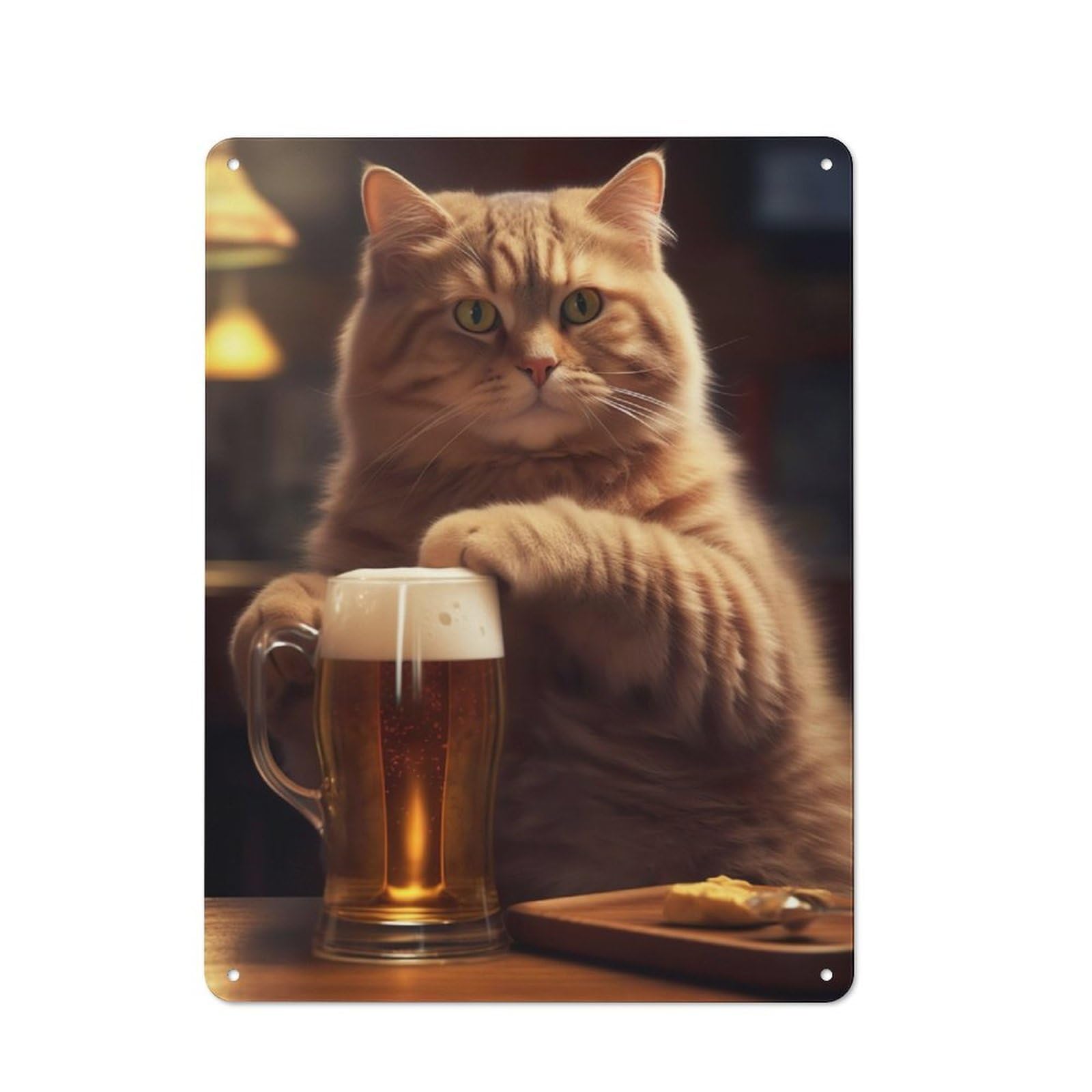 Junmoney Cat Beer Pub Drink Vintage Tin Sign 40X30cm With For Man Cave Or Games Room, Suited To Wall Displays In Games Rooms And Man Caves