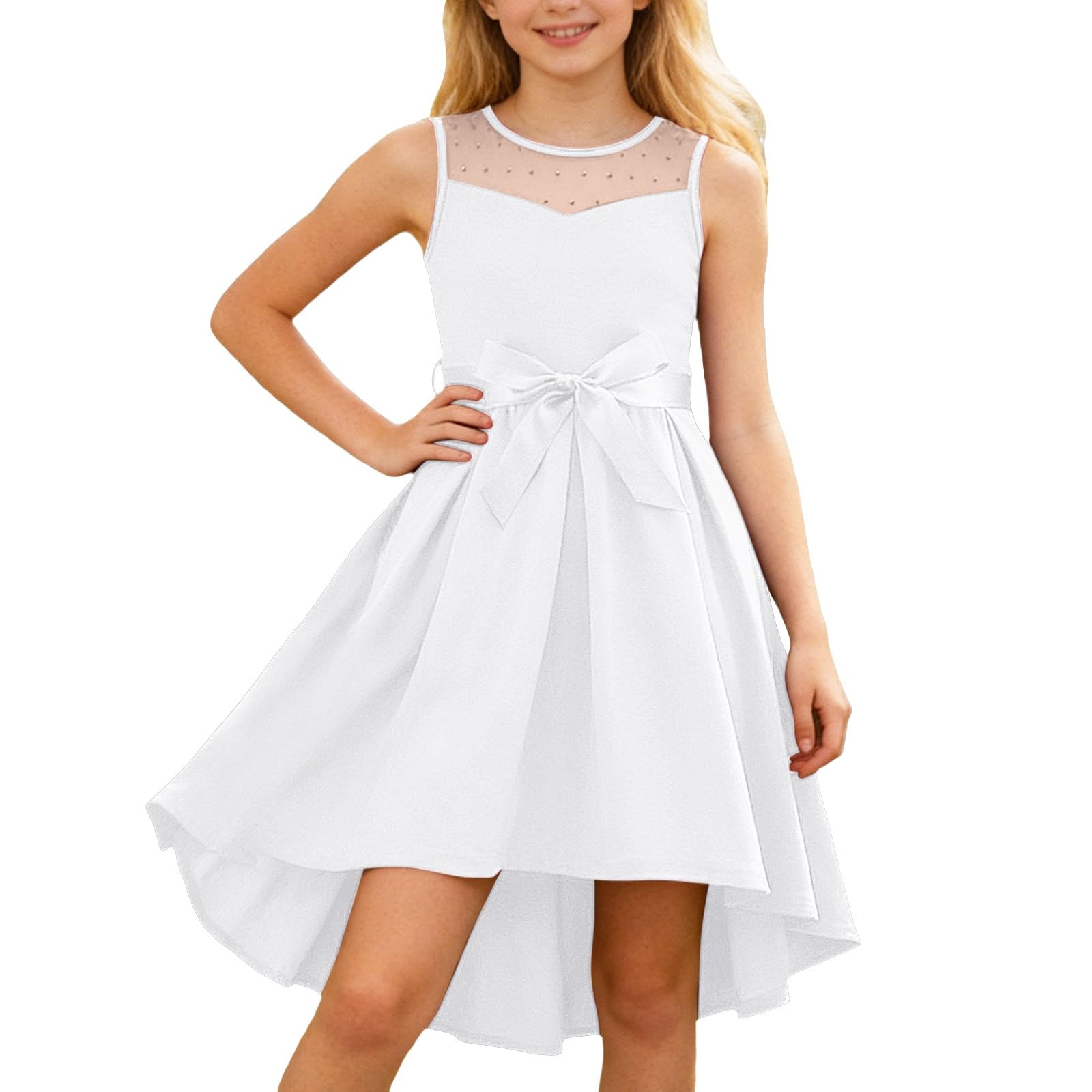 Vestido de verano sin mangas para niñas, vestido de fiesta, casual, moderno, festivo, boda, vestido de malla, para cumpleaños, dama de honor, vestido de verano acampanado