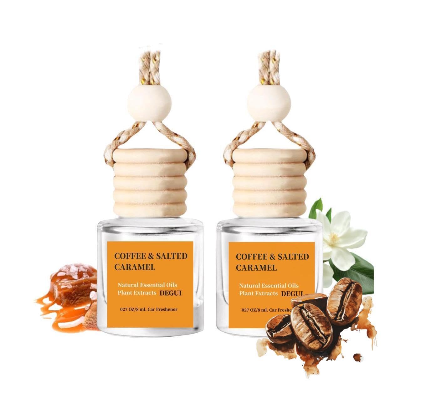 2Pack Coffee and Salted Caramel Scented Automotive Air Freshener Set, Car Accessories Decoration Hanging Scented Car Diffuser for Men Women