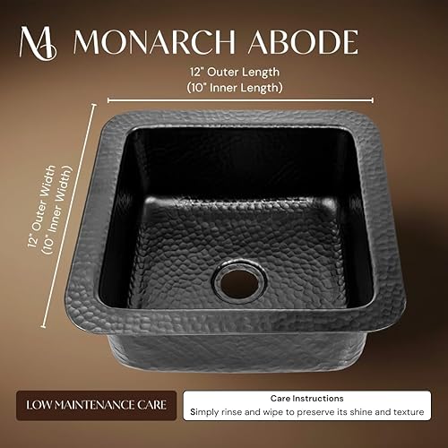 Miniatura 2 de Fregadero de cocina y barra Monarch Abode – Fregadero de bar de montaje dual de 12 pulgadas Glasgow, fregadero de aluminio negro mate martillado a