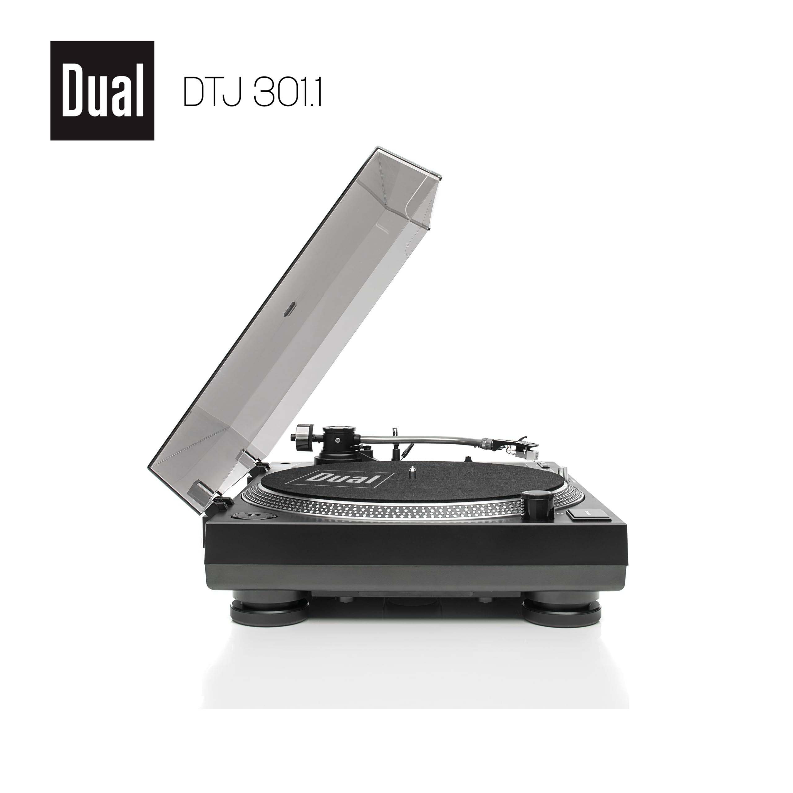 Dual DTJ Tourne-Disque DJ USB, système de tête magnétique, Aiguille Pitch (33/45 Tours/Min, éclairage, USB) Entraînement Direct avec Fonction DJ (Noir) Noir