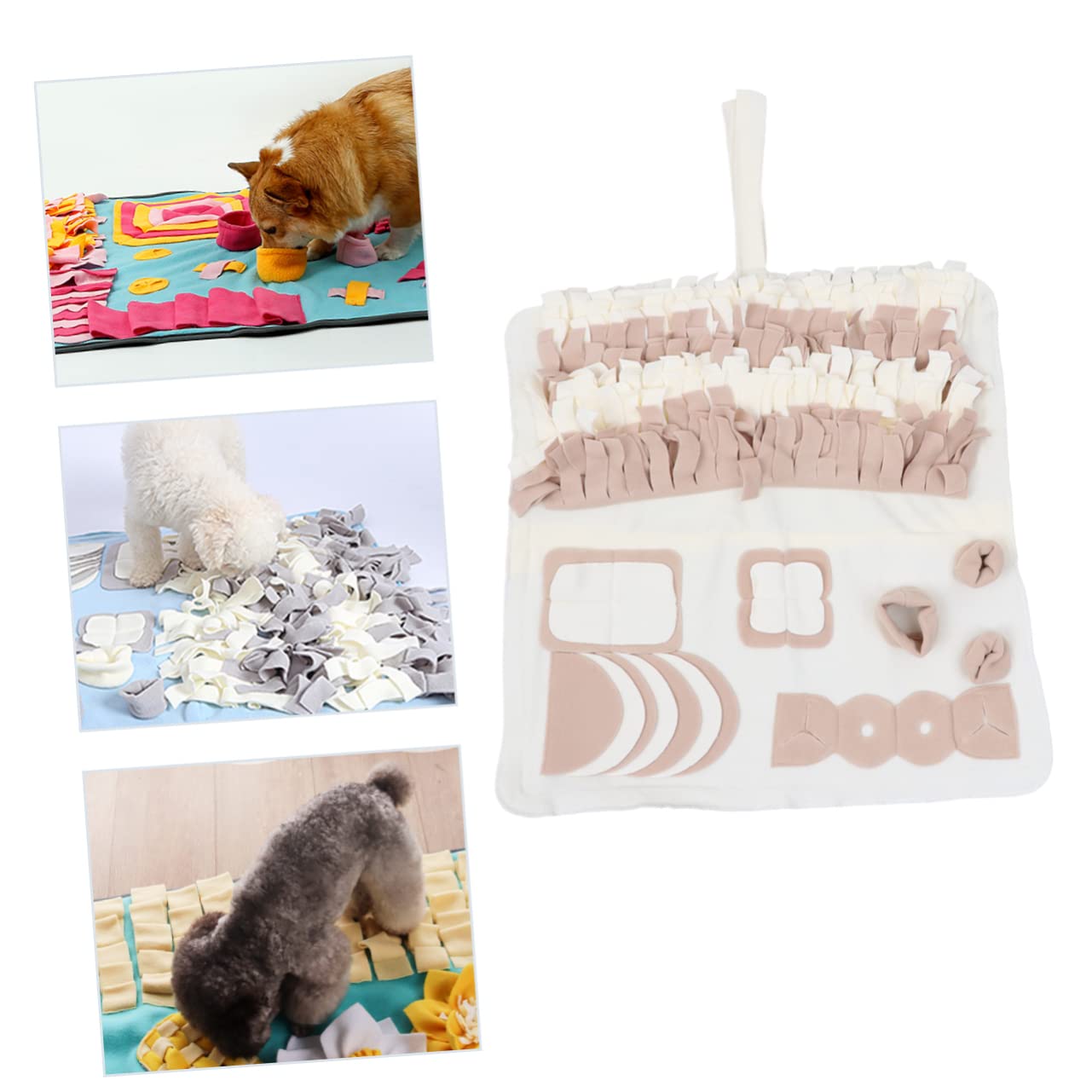Tapis de Fouille pour Chien, Tapis D’Apprentissage la Recherche de Nourriture, Peluche, Beige, pour Activités Intérieures, Petit et Grand Chien