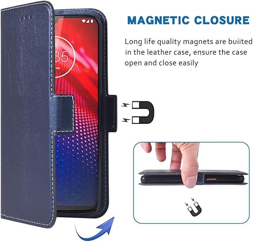 Miniatura 6 de Funda de piel sintética para Moto Z4 tipo cartera con tapa, ranuras para tarjetas de crédito, protección de cuerpo completo, función atril, híbrida,