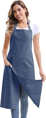 Miniatura 7 de Nanxson Delantal de Alfarería con Pierna Dividida Largo para Pintura de Artista con 3 Bolsillos y Hebilla Ajustable para Rueda de Cerámica Arte DIY