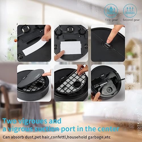 Miniatura 9 de Robot aspirador, robot de barrido, ultra delgado, silencioso, succión súper fuerte de 1800 pa, limpia suelos duros a alfombras de pelo medio,