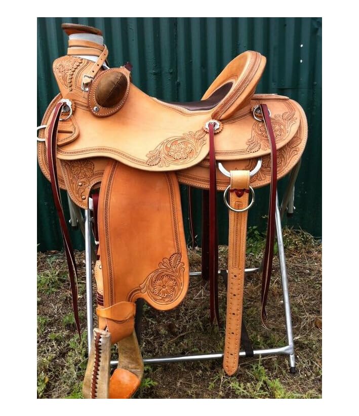 Custom Handmade Leather Wade Tree A Fork Western Roping Ranch Horse Saddle Tack Set Floral Tooled 30.5 cm-45.7 cm ST-WLS-195