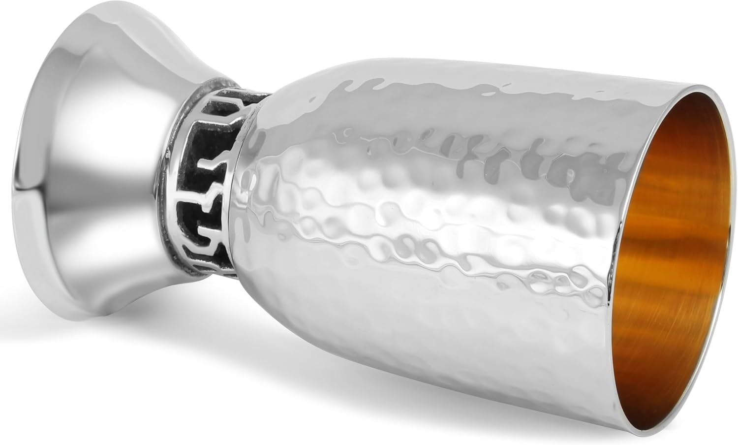 Zion Judaica Shabbat Kiddush Cup with Wine Blessing - Hammered Belly Shape - Short Foot Wine Goblet for Rosh Hashanah Shabbos Yom Tov Jewish New Year Wine Cup Judaica Gift for Wedding Bar/Bat Mitzvah