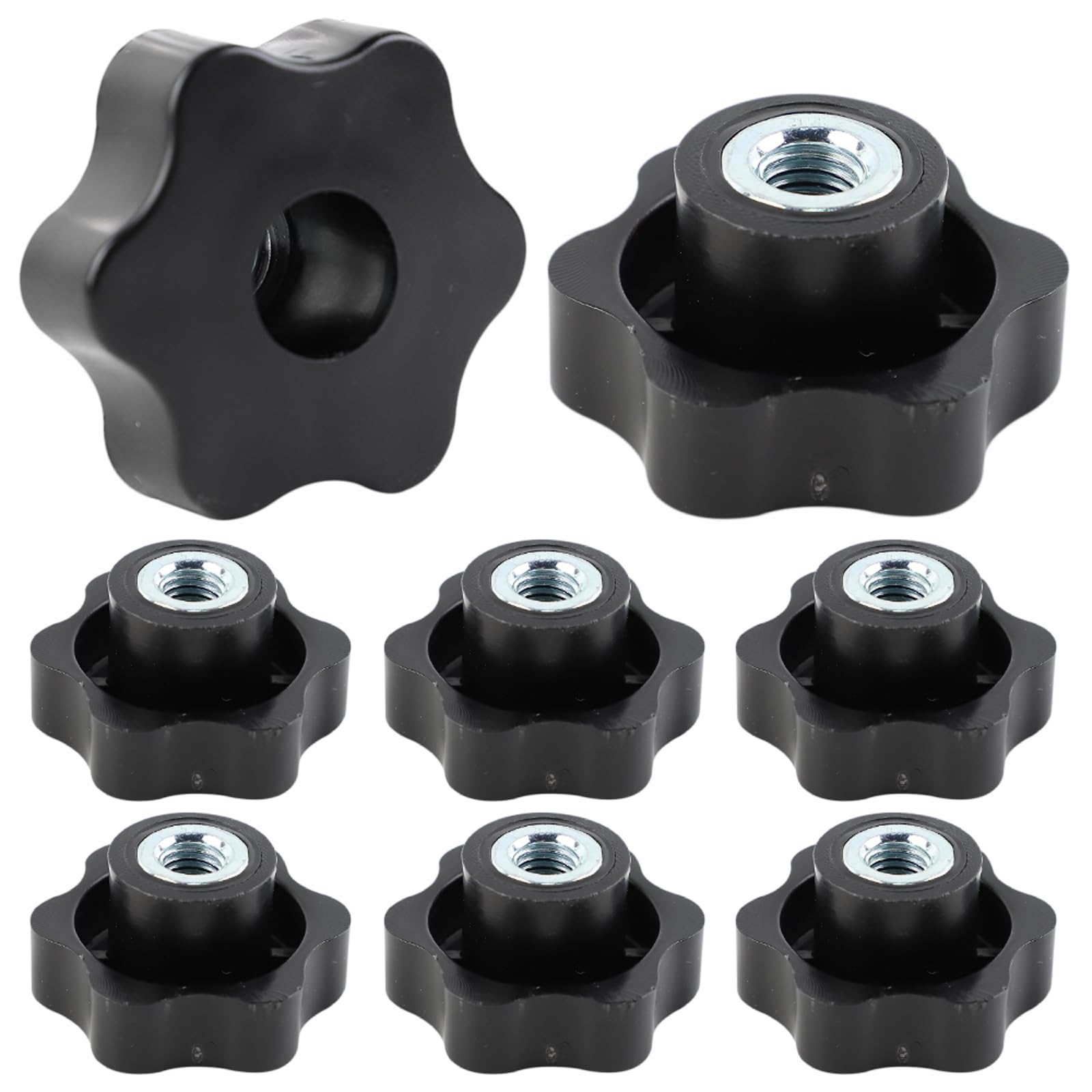 Stella Testa Serraggio Dadi M10,8 Pezzi Dado Di Serraggio Nero Manopola di bloccaggio con filettatura femmina dado in plastica nera M8 per attrezzature industriali per macchinari-50mm