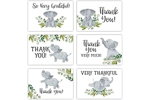 Greenery Elephant Thank You Cards - 180 Count Blank Greeting Cards for...