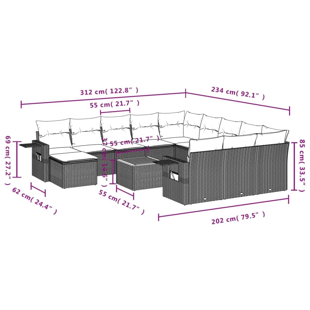 Makastle Salon de Jardin Modulable 13 pcs Noir Résine Tressée