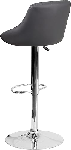 Miniatura 5 de Flash Furniture CH-82028A-BK-GG asiento de vinilo negro de diseño contemporáneo, banqueta alta ajustable con base cromada, Vinilo, Gris