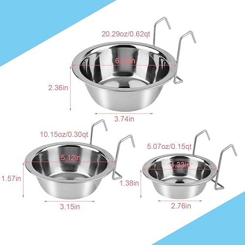 Miniatura 4 de Taza de agua de alimentos de acero inoxidable con ganchos de perno para jaulas de pájaros de mascotas, jaulas, perros, gatos, loros, pájaros,