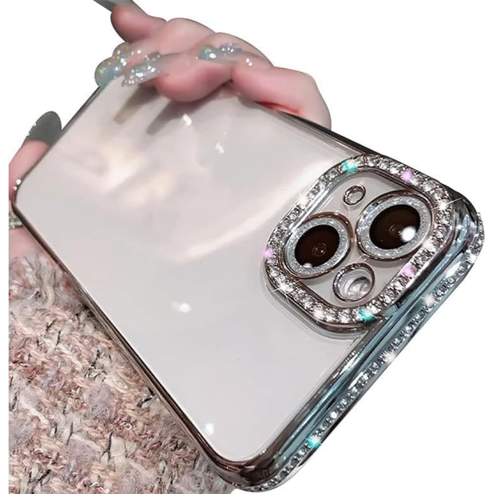 Casechics Compatible with iPhone Case,Luxury Glitter Bling Sparkly Diamond Electro Plated Frame Edge Border Full Body Protective Clear Soft Shockproof