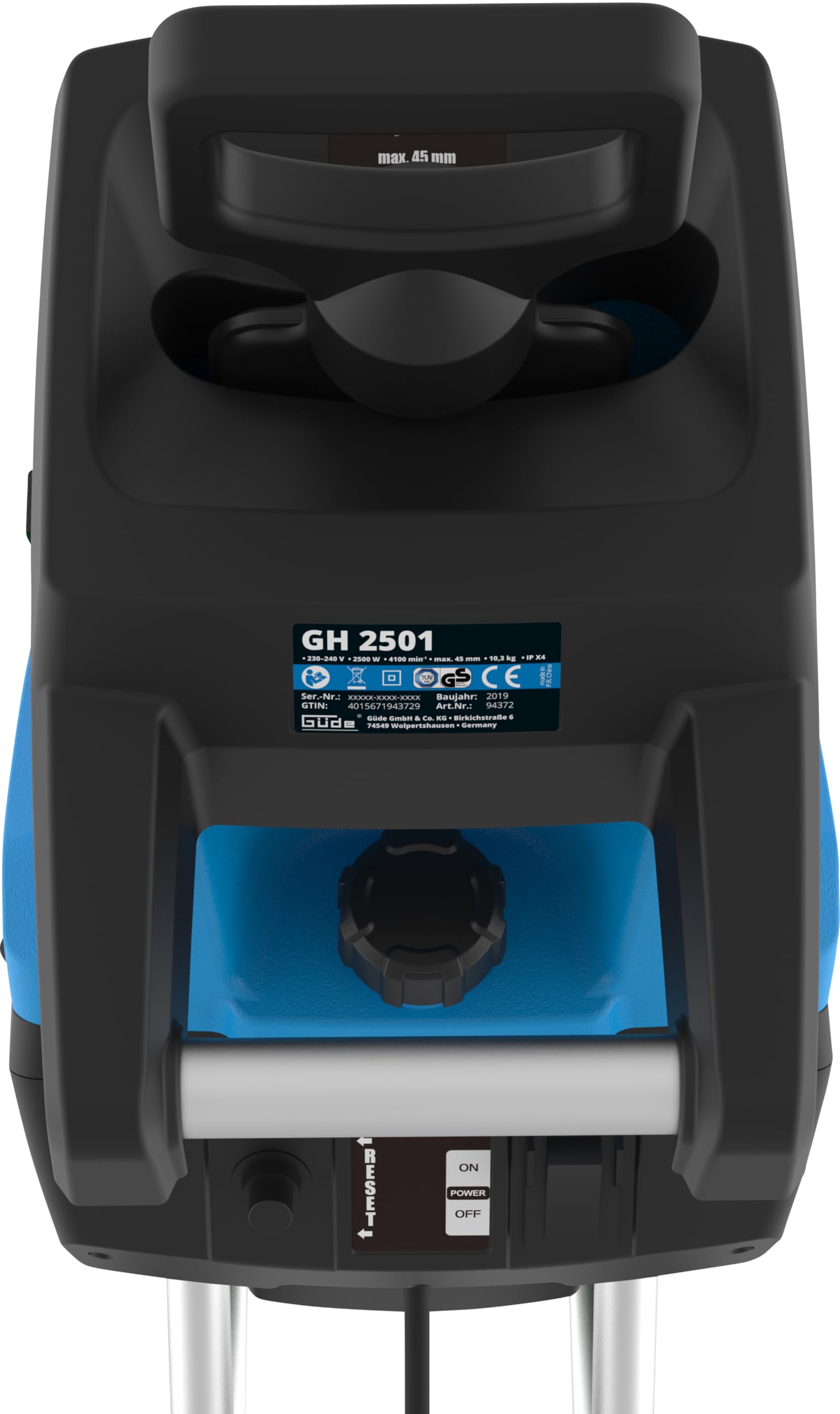 Güde Gartenhäcksler GH 2501 2500 W Messertechnik Selbsteinzug max. Astdicke 45 mm inkl. Fangsack 45 L