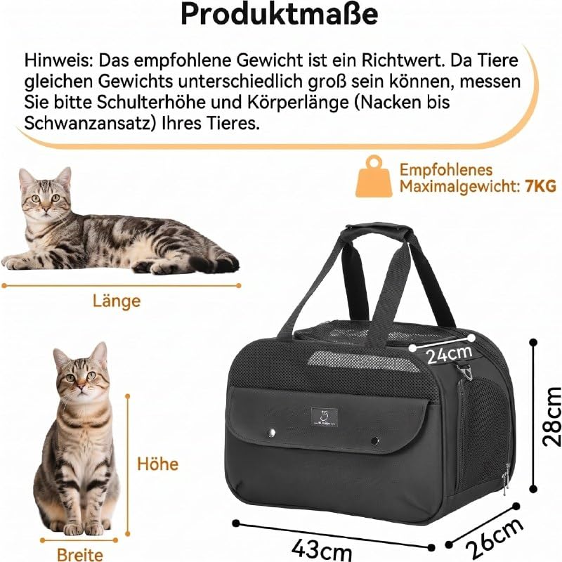 A 4 PET Transportbox Katze, Hundetasche Flugzeug für Kabine/Auto, Leicht Hunde Flugtasche mit patentieren Sicherheit Schnallen/4 Mesh/Aufbewahrungstasche, Schwarz