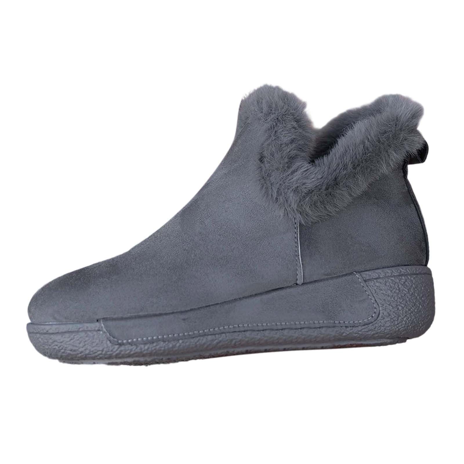 Winter Boots for Women Platform Suede Fur Lining Pull On Cuff Ankle Boots Comfortable Warm Plush Snow Boots