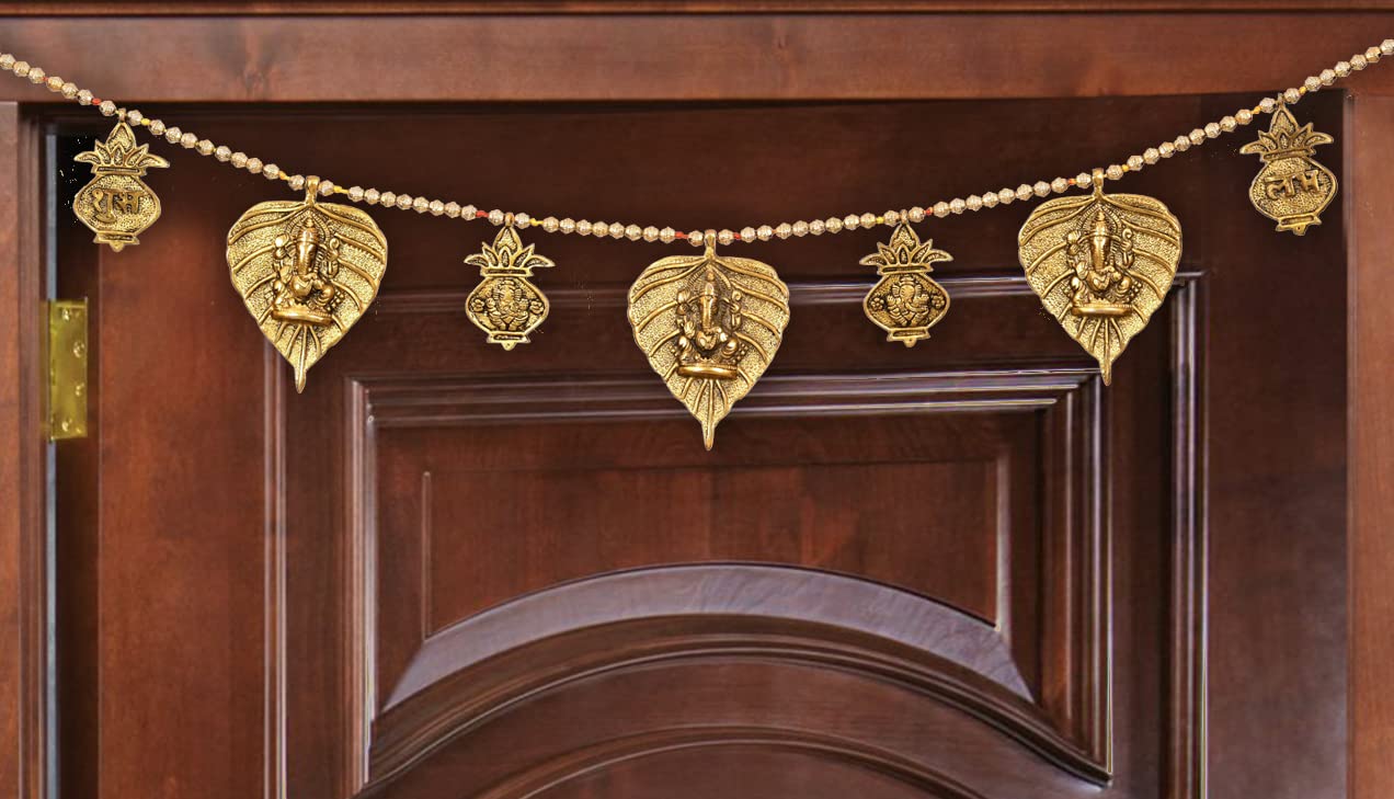 Metal toran Leaf Ganesh Bandarwal Handmade Premium Antique Metal Ganesha Bandarwal Bandhawar Toran for Door & Wall Hanging for Diwali & Home Decoration