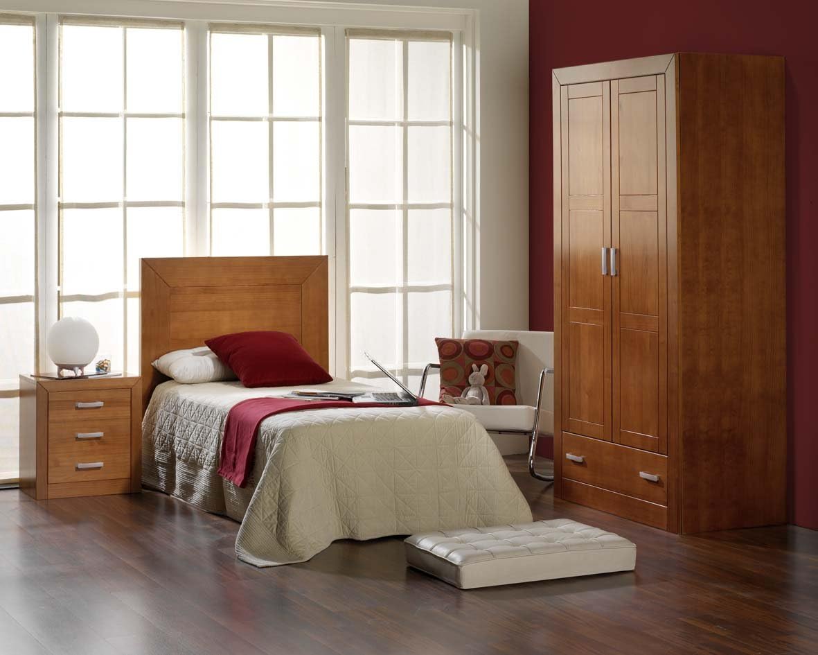 Armario de Almacenamiento para Dormitorio, Madera Maciza de Pino Natural, Color Cerezo Medidas 200x55 cm (altoxfondo). (105 cm de Ancho) 2 Puertas y Un Cajon