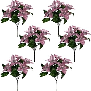 6 Pack Pink Christmas Artificial Poinsettia Flowers