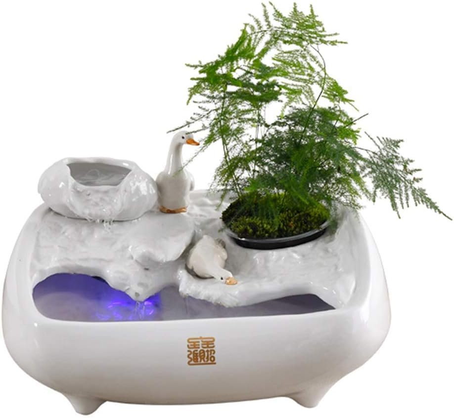 HXCQHWTabletop Fountains Ceramic Table Top Fountain with White Duck Decoration Indoor TableHXCQHWTop Water Fountain for Table Desk Office Home Bedroom Indoor fountain (Color : White)