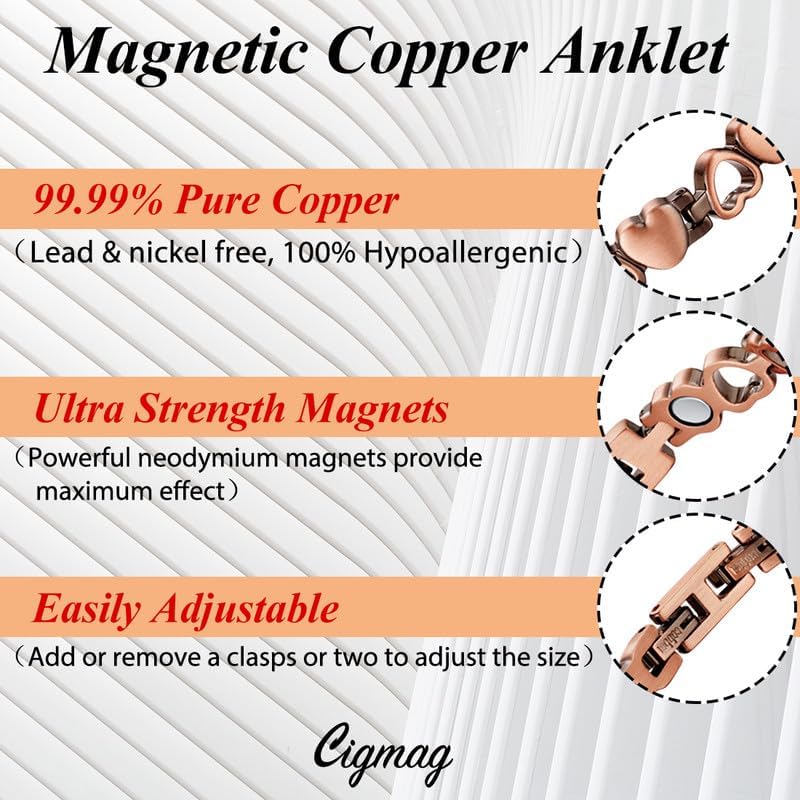 Copper Anklet for Women Ultra Magnets - Magnetic Ankle 99% Pure Copper Adjustable - with Sizing Tool and Present Box - Image 3