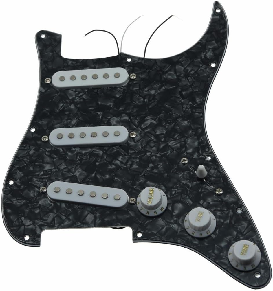 KAISH Loaded American ST/Strat Style SSS Pickguard Prewired Pick Guard with Ceramic Pickups for Stratocaster/Strat Silver Mirror With Chrome Covers and Knobs