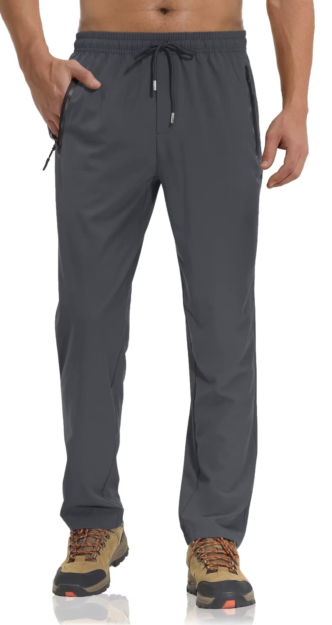 TACVASENMen's Lightweight Hiking Pants Quick Dry Running Jogger Drawstring Sweatpants Zipper Pockets