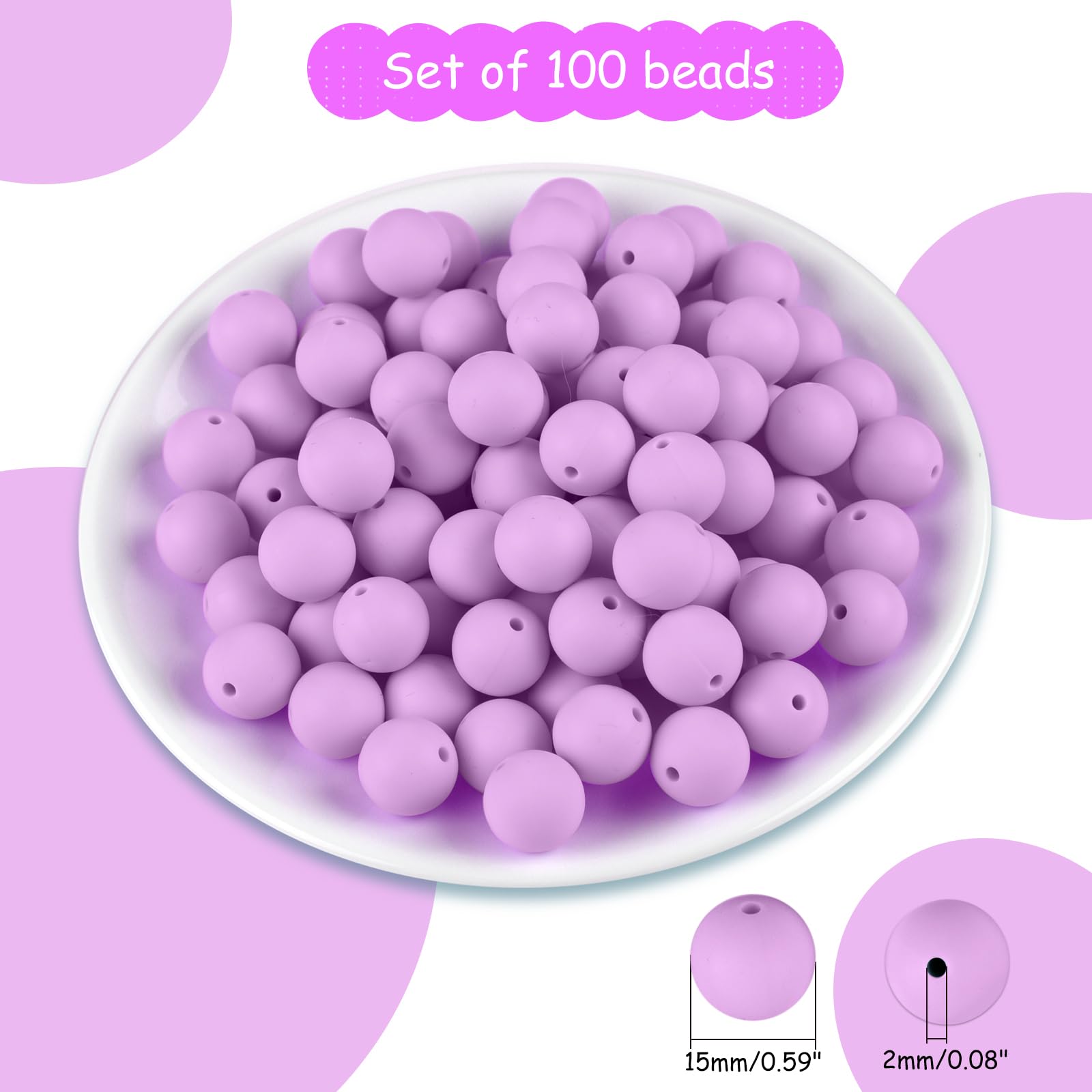 ASTARON 100 Pcs 15mm Silicone Beads for Keychain Making Taro Purple Round Rubber Beads for Bracelets Beadable Pens Decorations Crafts Making Party Favours Supplies - Image 2