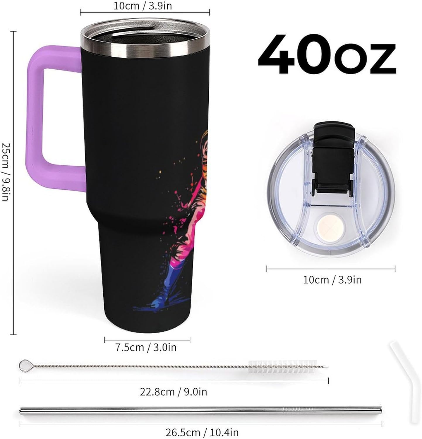 Colorful Fencing Player Funny 40 Oz Tumbler with Handle and Straw Lid Stainless Steel Travel Mug for Hot Cold Beverages