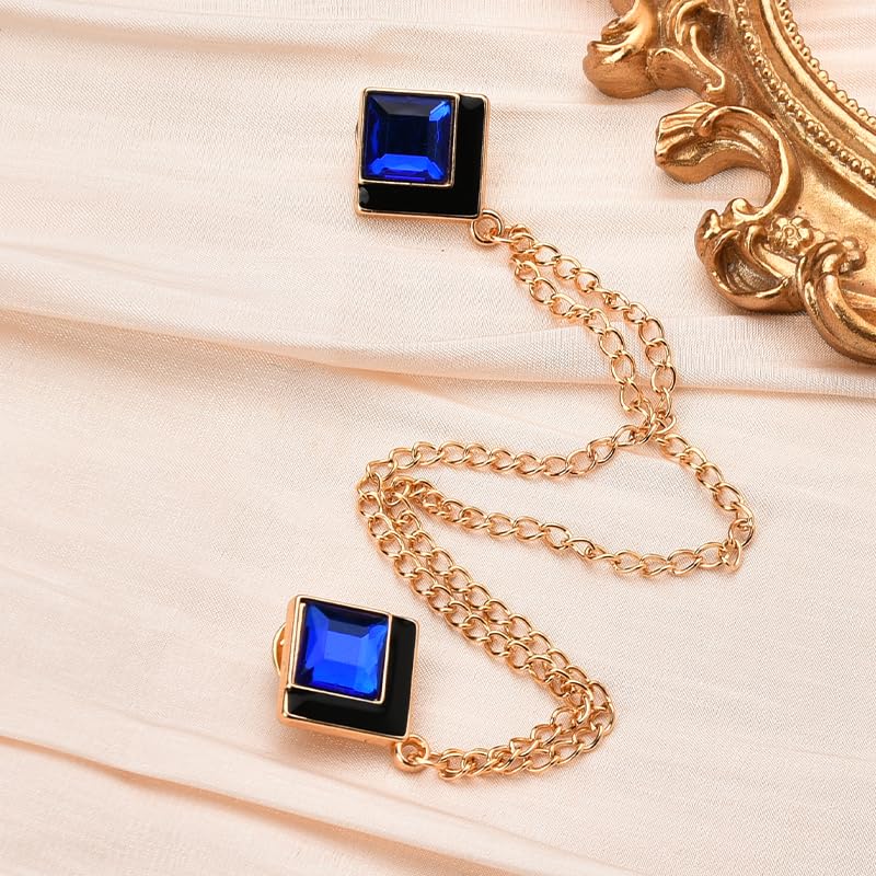 Image of Gem Brooch Pins Hanging Chain Lapel Pin for Men Suits Shirt Collar Brooch Square Crystal Brooch Pin Rhinestone Lapel Pins for Men Tassel Chain Brooch Collar Pins Business Suit Shirt Accessories