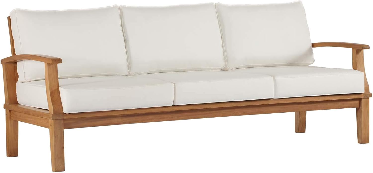 Modway Marina Outdoor Patio Teak Sofa in Natural White