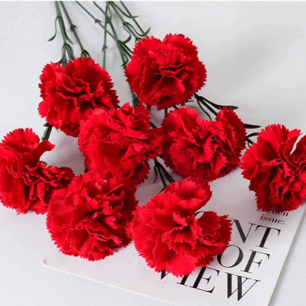 JPORSHU 10Pcs Artificial Flowers Carnation Flower,Silk Carnations Flower Bouquets, for Wedding, Home Office Garden Decoration, Table Centerpieces, Floral Arrangements (red) - Image 4
