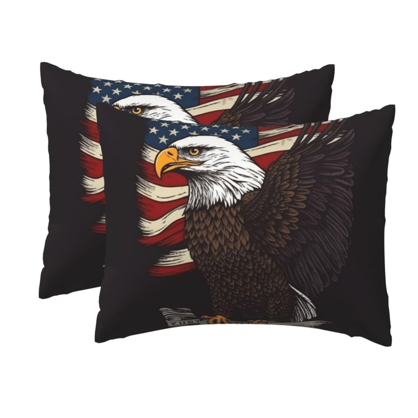 2 Pack Standard Pillow Cases with Hidden Zipper, Soft Breathable Pillow Covers for Hair and Skin, USA Patriotic Eagle Pillowcases 20"x26" Bed Pillow Protectors Cover for Sleeping Gifts