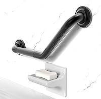 Vista 3 de Barra de agarre en ángulo de 1-1/4 x 16 pulgadas para montaje de pernos con agarre moleteado, ayuda de movilidad de baño, compatible con ADA