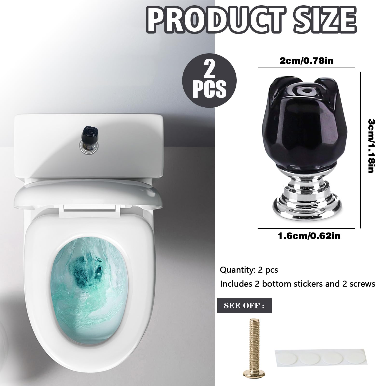 2pcs Diamond Shaped Toilet Button Pusher, Toilet Accessories Flush Tank, Drawer Handle for Bedroom Kitchen(Black) - Image 2