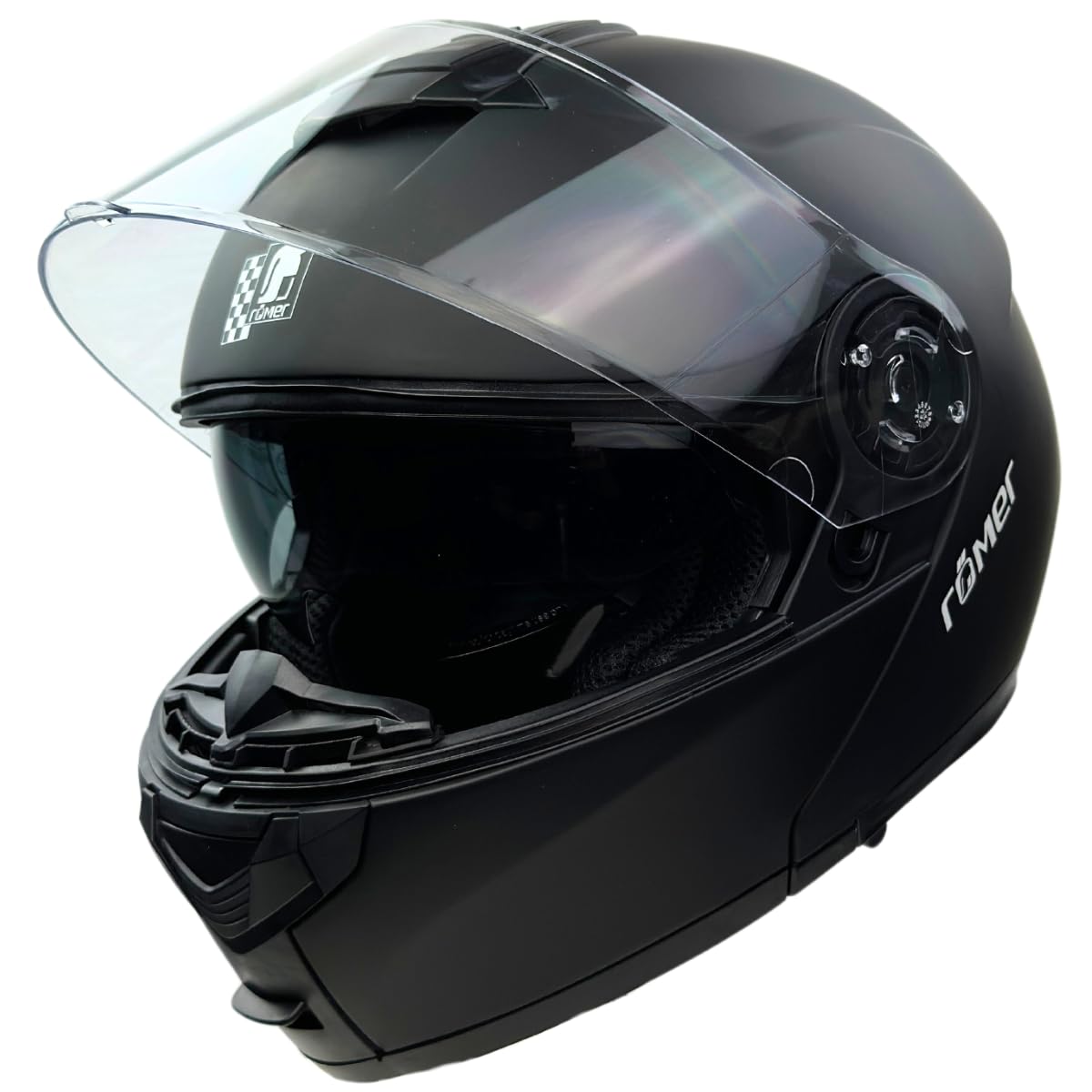 Römer Kask szczękowy do motocykla RR20770 z wizjerem przeciwsłonecznym, kask z podwójnym wizjerem, matowy czarny