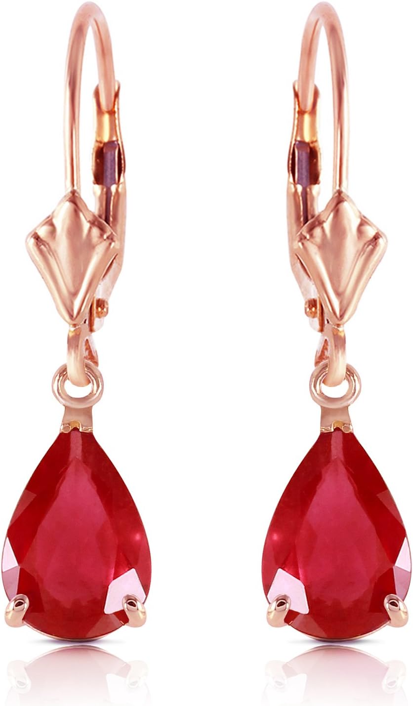 Galaxy Gold 14K Solid Gold 3.5 Carat Natural Ruby Pear Drop Earrings for Women - Rose Gold Fine Jewelry