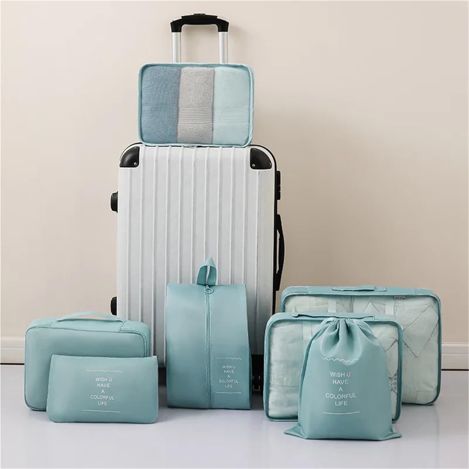 Set di contenitori da collezione, for smistare e organizzare vestiti, set di sette pezzi for riporre i bagagli da viaggio portatili Per Risparmiare Spazio Nella Valigia(Grey)