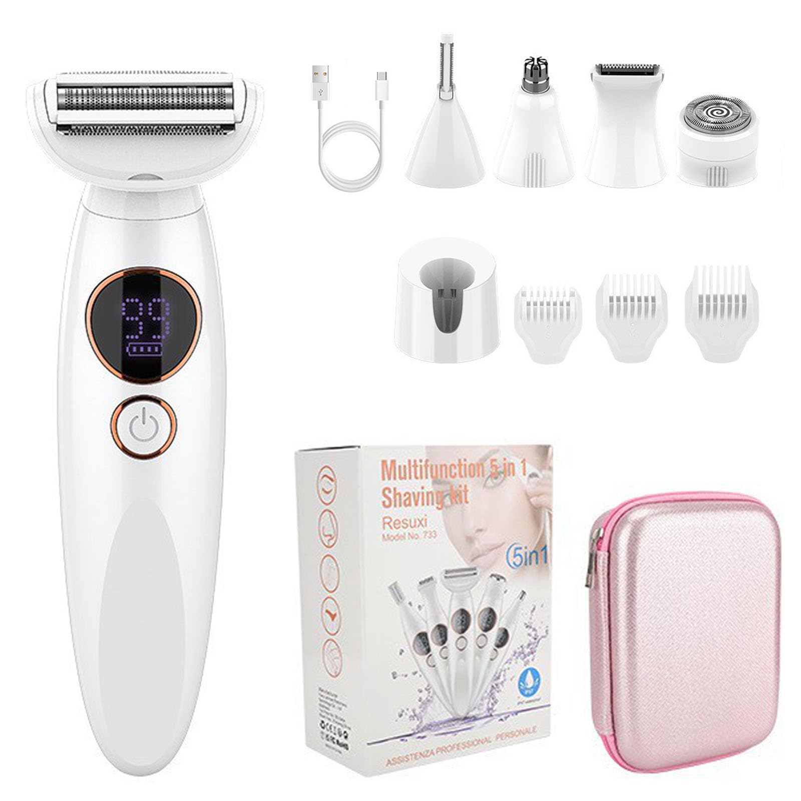 Rasoir Elios Femme 5 En 1, Elios Rasoirs Électriques Femme, Tondeuse Bikini 5 En 1 Tondeuse Femme Intime, Étanche IPX7, Pour Bikini, Aisselles, Jambes, Nez (1 Set)