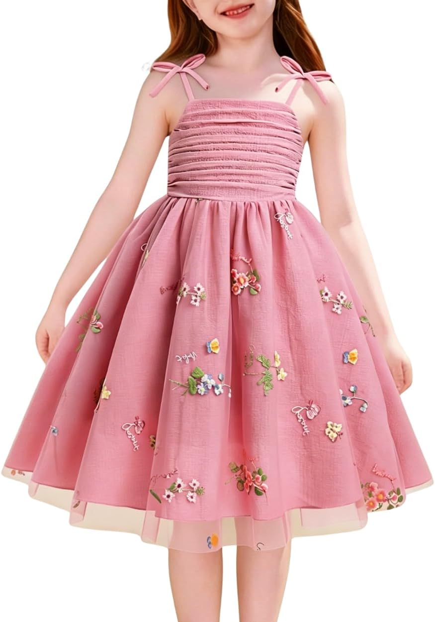 Flower Girl Dress for Wedding Birthday Spaghetti Strap Tulle Dress Formal Pageant Party Princess Dresses Size 5-14Y