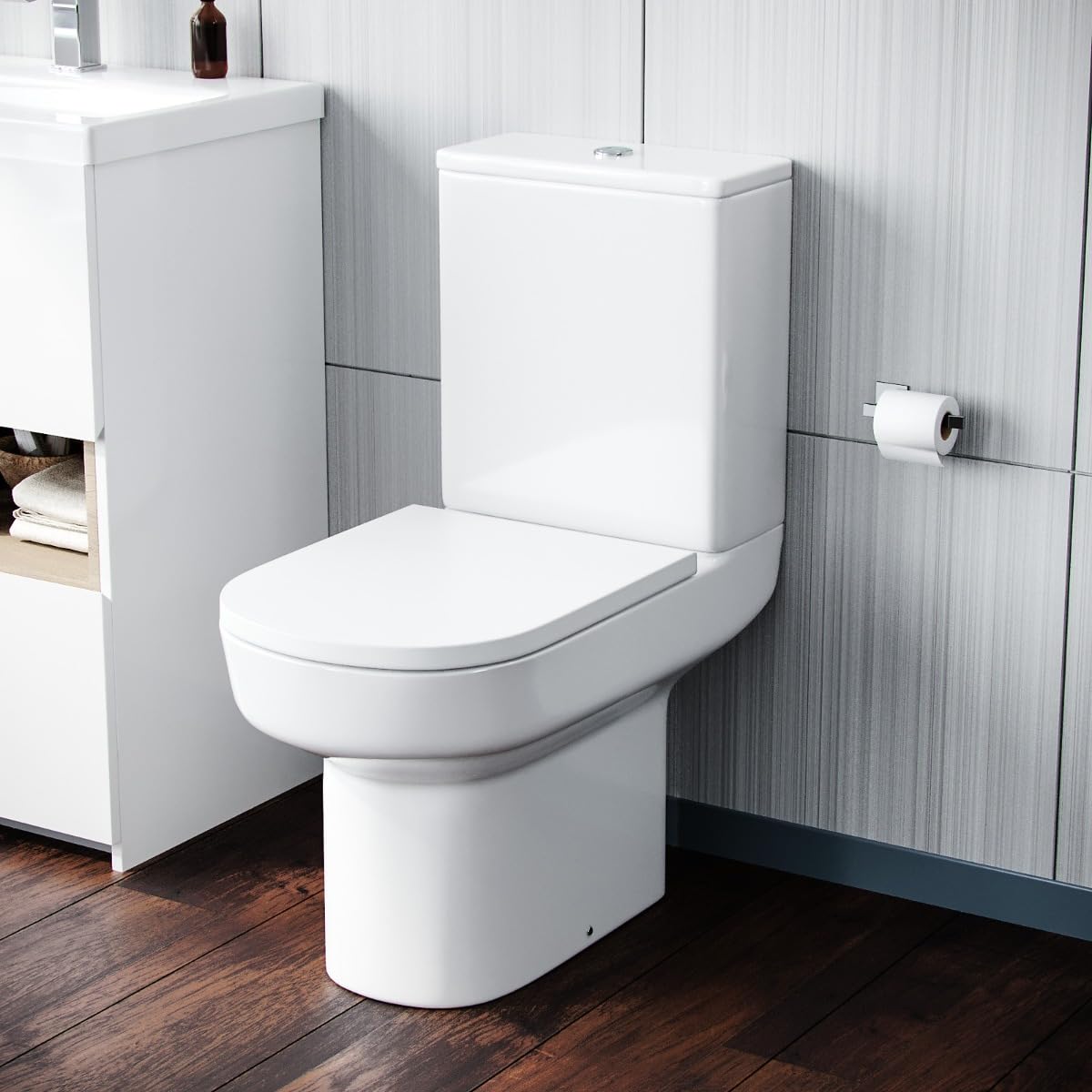 Nes Home Modern Rimless Close Coupled Toilet and Cistern Soft Close Seat WC
