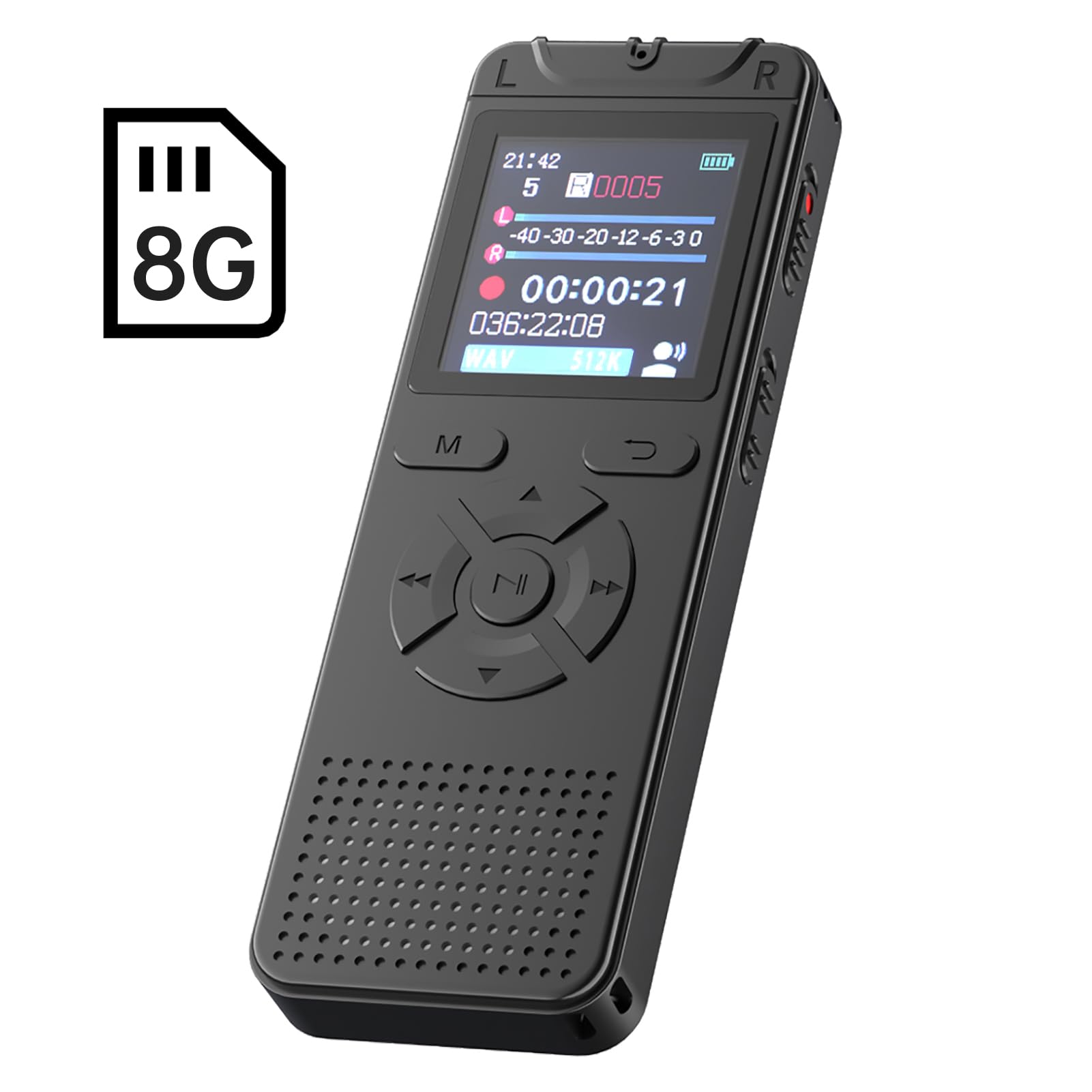 Registratore vocale portatile Registratore audio digitale Memoria da 8 GB Funzionamento semplice Ideale per interviste Schermo da 1,44 pollici PCM 1536 Kbps Registratore audio WAV