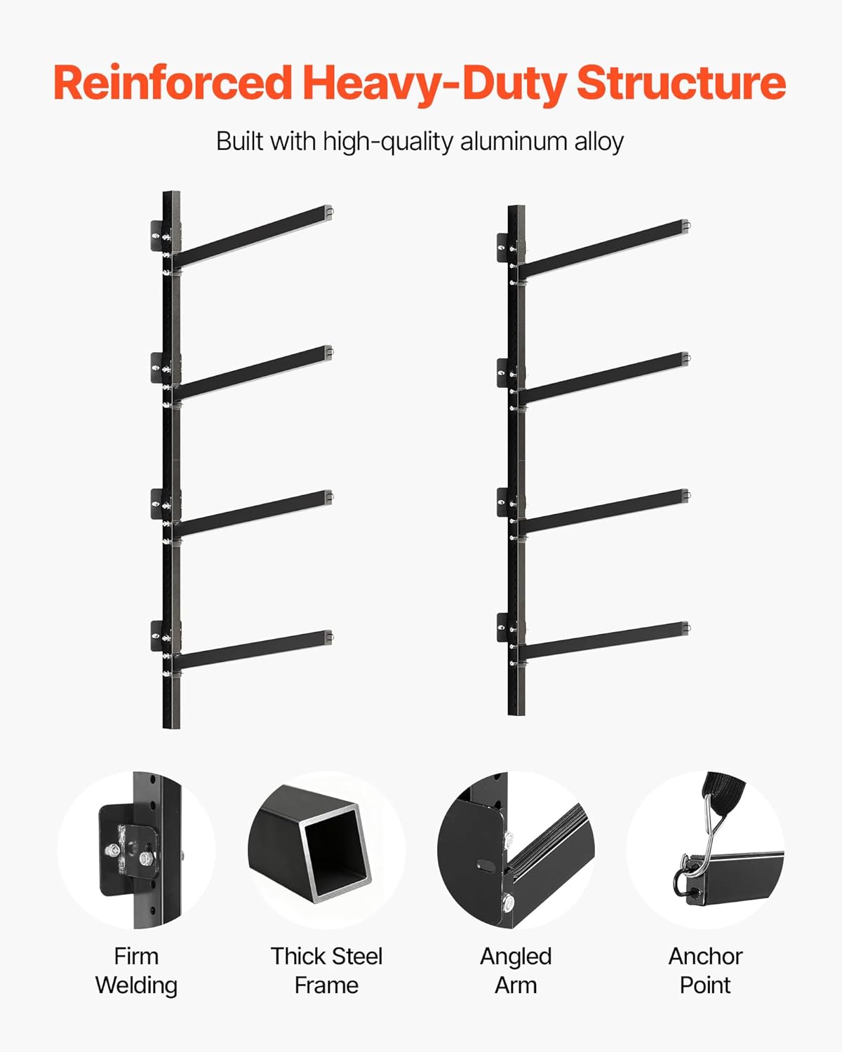 VEVOR Kayak Storage Rack, Heavy Duty Adjustable Wall Mount Stand for Indoor Outdoor Garage Shed Dock, Storage Holder for Canoe, Small Boat, SUP, Surfboard & Paddleboard